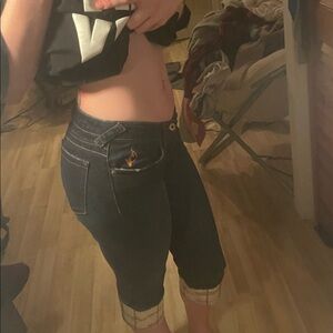 Baby Phat Dark Wash Cropped Jeans with Plaid Cuffs